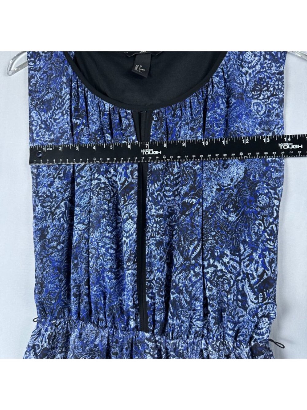 H&M Dress Size 6 Blue Black Paisely Print Sleeveless Elastic Waist - Picture 6 of 8